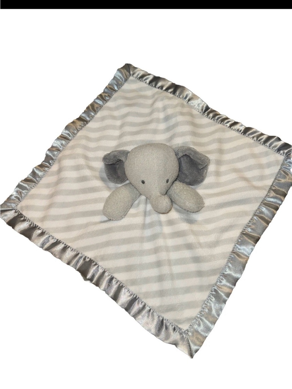 Cloud Island Gray Elephant Striped Satin Security Blanket Lovey